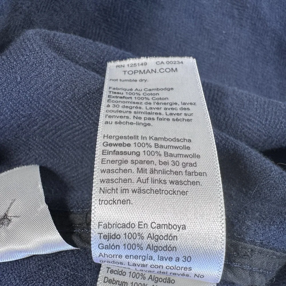 TOPMAN Lightweight Cotton Utility Chore Jacket Mens Small Blue Herringbone